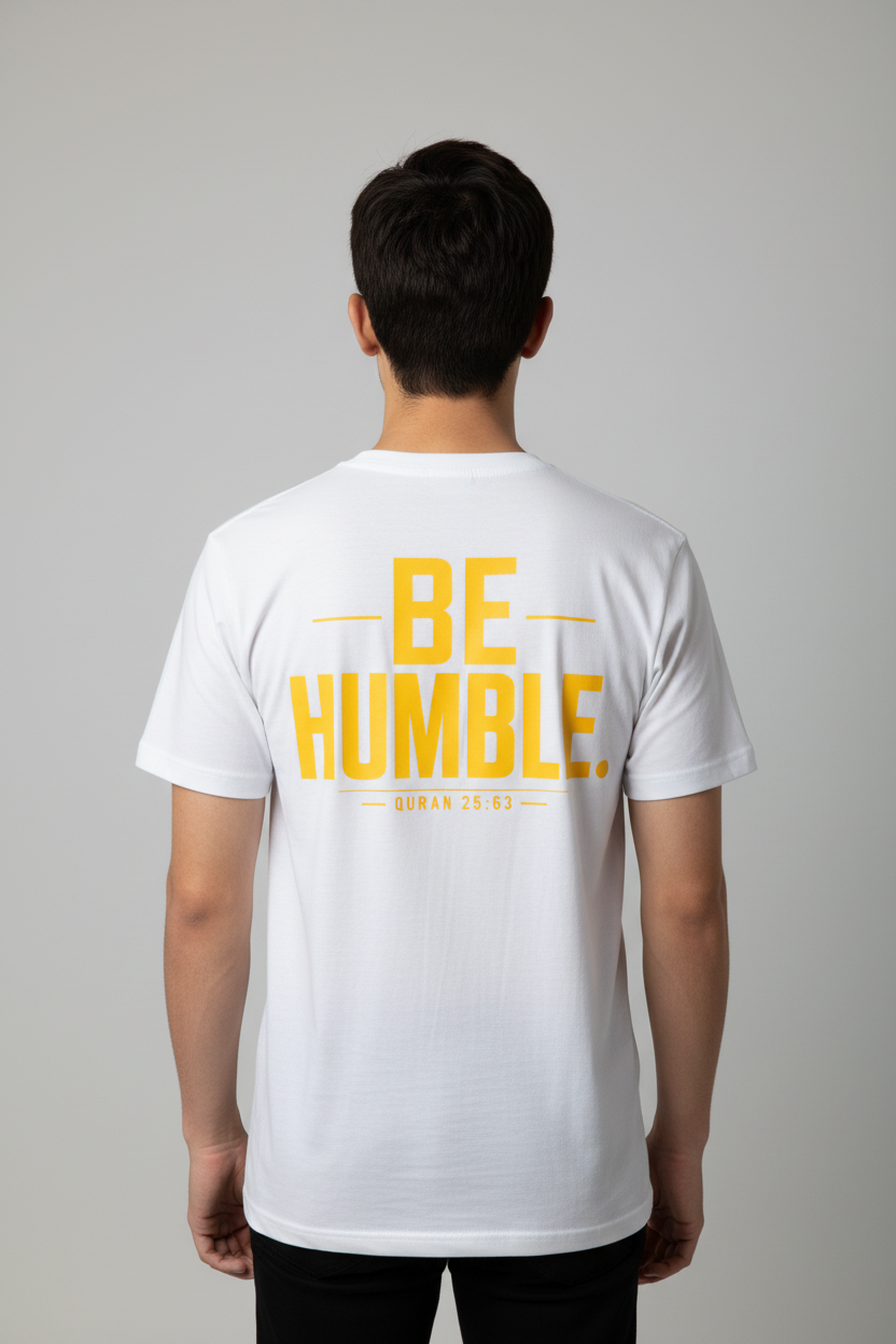 Be Humble – White T-Shirt Model Back View