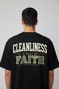 Cleanliness is Half of Faith – Black T-Shirt Mockup