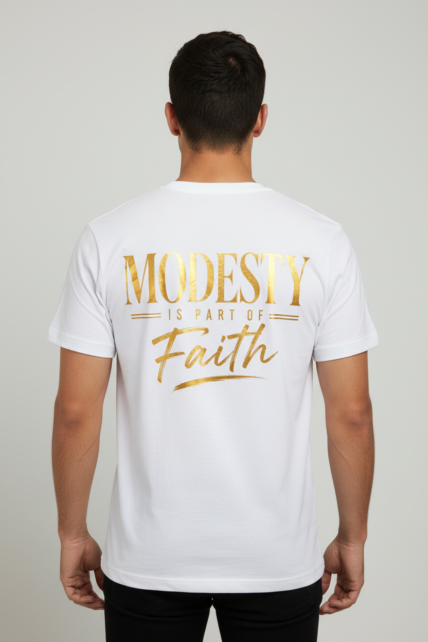 Modesty is Part of Faith white T-shirt mockup