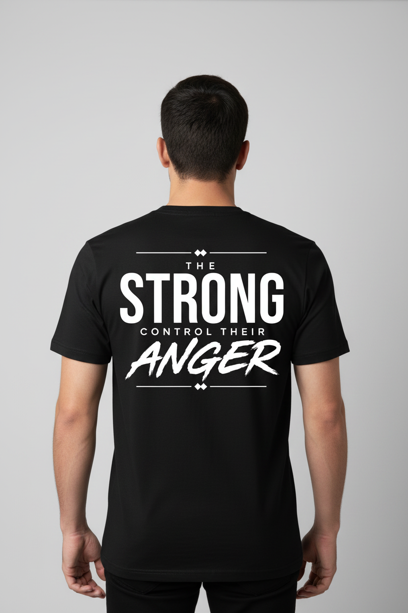 The Strong Control Their Anger – Islamic Back Print Black T-Shirt