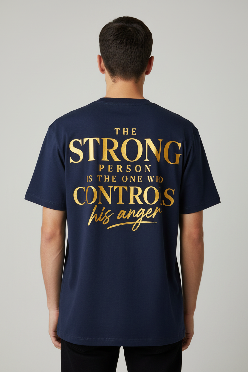 The Strong Person Controls His Anger – Navy Blue T-Shirt Mockup
